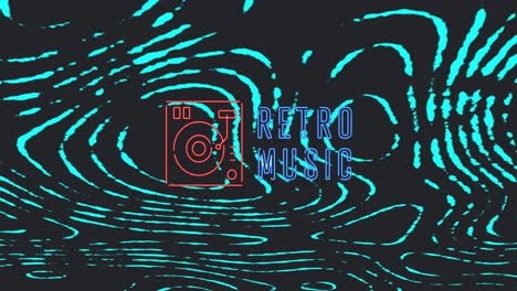 Animation-of-retro-music-over-black-background-with-green-waves