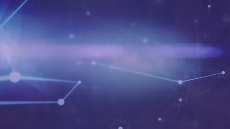 Animation-of-network-of-connections-and-light-trails-against-blue-background