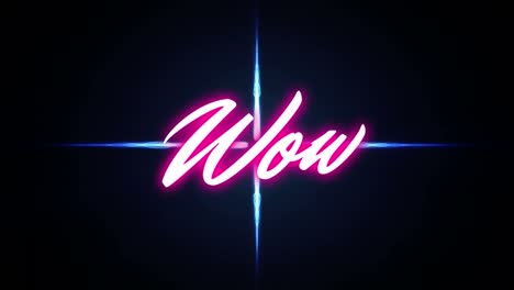 Animation-of-wow-text-and-shapes-on-black-background