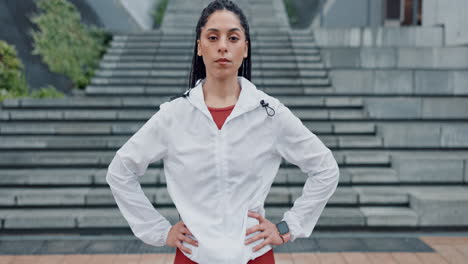 Sports,-serious-and-face-of-woman-in-the-city