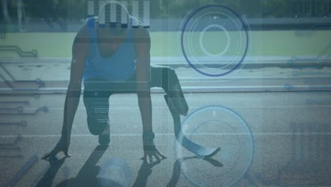 Animation-of-data-processing-over-disabled-african-american-male-runner