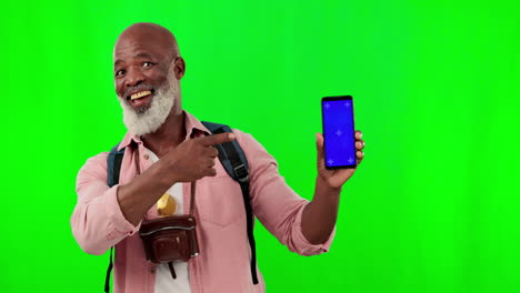 Black-man,-phone-and-green-screen-mockup