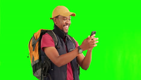 Selfie,-green-screen-and-black-man-with-phone