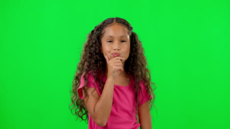 Thinking,-kid-wondering-and-green-screen