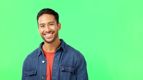 Face,-green-screen-and-Asian-man-pointing-to-you