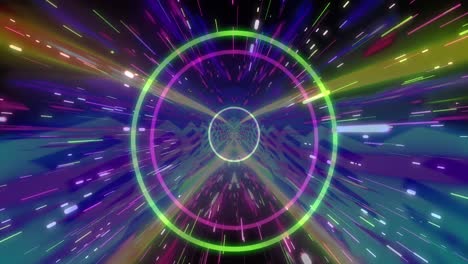 Animation-of-neon-shapes-and-tunnel-of-glowing-light-trails-of-data-transfer