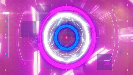 Animation-of-scope-scanning-over-pink-and-blue-neon-tunnel-background