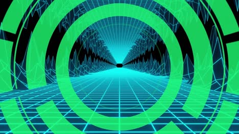 Animation-of-scope-scanning-over-video-game-digital-interface-screen-with-grid